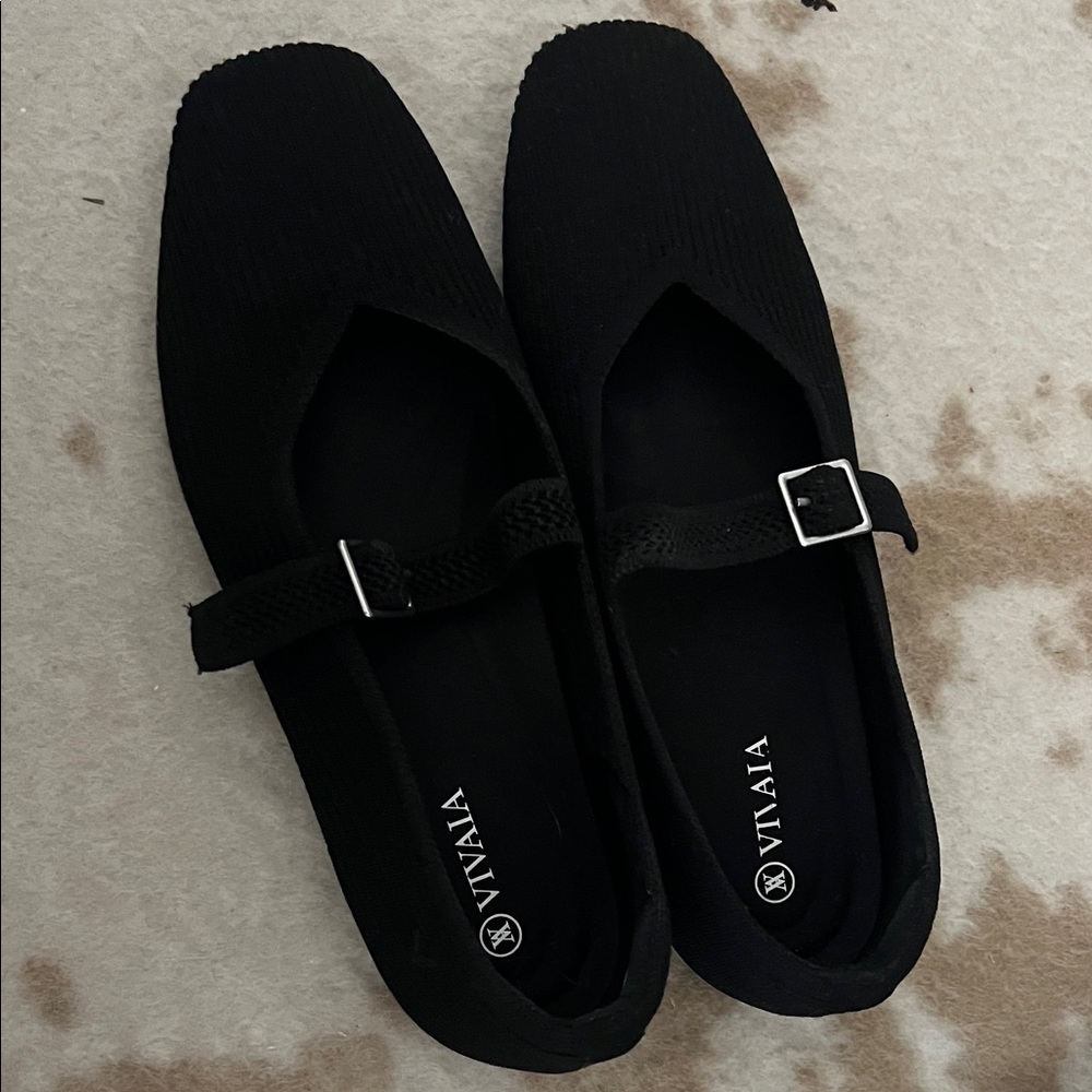 VIVALA Black Knit Mary Jane Flats with Buckle Strap - Picture 3 of 3